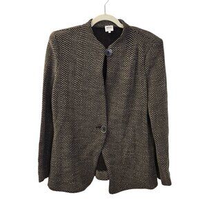 Armani Collezioni Wool Blend Tweed Chevron Blazer Jacket Size 14